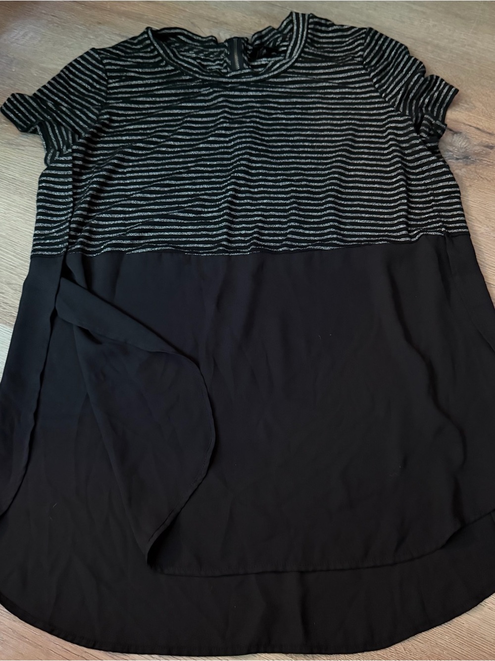 Mossimo Supply Co. Black & Silver Striped Knit Layered Blouse